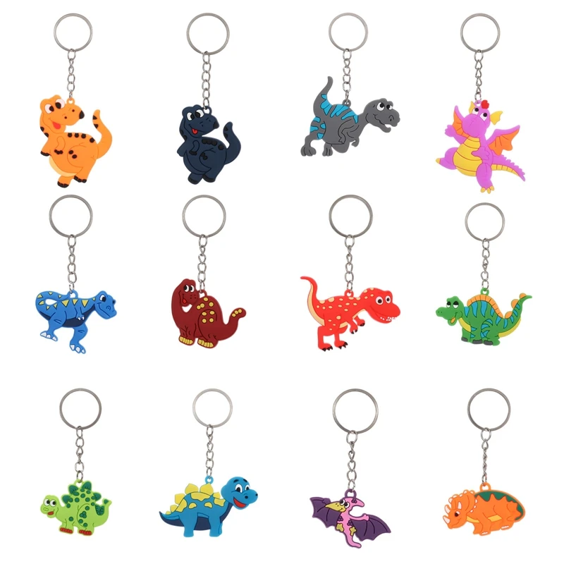 12pcs Dinosaur Keychain Party Favor Kids Dino Birthday Decoration Supplies Gift