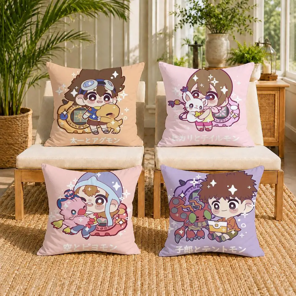 Cute D-Digimon Adventure Cushion Cover Soft Short Plush Double-Sided Printing Home Decor Machine Washable Pillow Case Gift