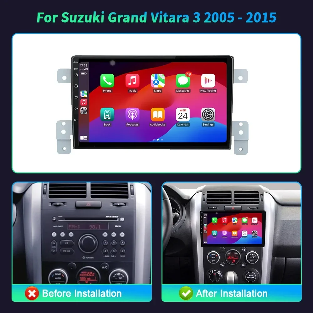 Android 14 Autoradio Per Suzuki Grand Vitara 3 2005-2015 Multimedia Video 4G GPS Wireless CarPlay Navigazione Touch Screen Stereo