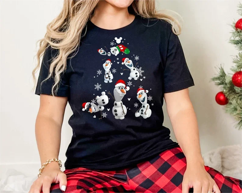 

Women's Disney Olaf Christmas Shirt Frozen T Shirt Men Cotton Tee O-Neck Casual Oversized Short Sleeve Streetwear Loose Unisex