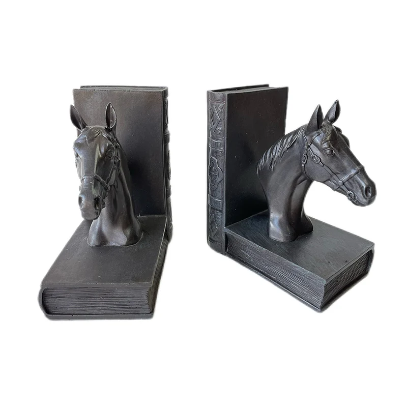 Retro Horse Head Statue Figurine Decorative Bookend Sculpture Crafts Book Stopper for Home Desk Office Decor Gift