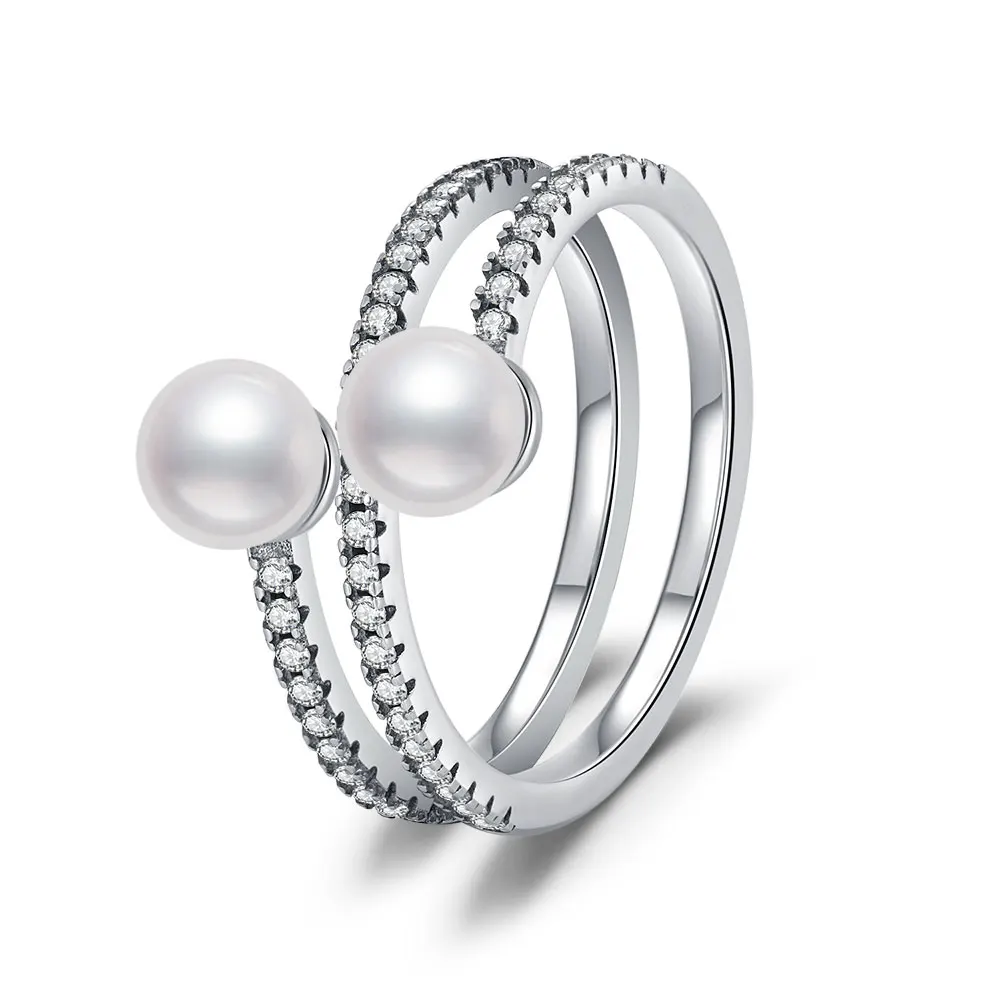 Women's 925 Sterling Silver Irregular Double Pearl Ring
