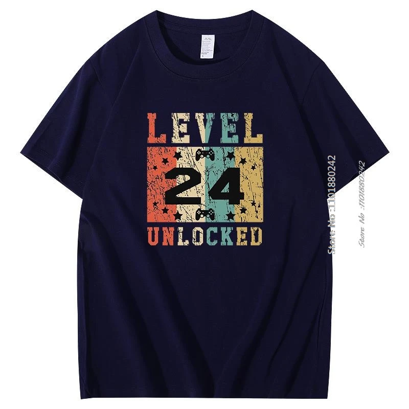 Level 24 Unlocked Mens Print T Shirt 24th Birthday Gift For Gamers Fashion Graphic T Shirts Summer Cotton Shirts And T-Shirts