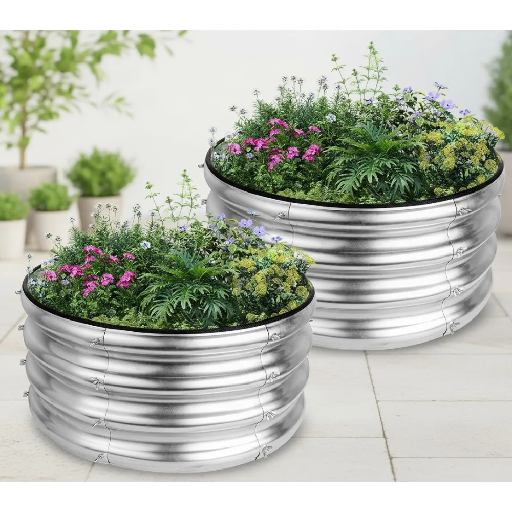 

2 Pack Metal Raised Garden Bed Kits, 2x2x1ft Galvanized Planter for Vegetables Fruits Flowers, Easy Assembly Outdoor Gardening