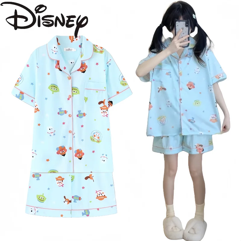 

Disney Cotton Loungewear Can Be Worn Over Alien Pajamas with Small Lapels Three-piece Set of Casual Fashion Girls' Holiday Gifts
