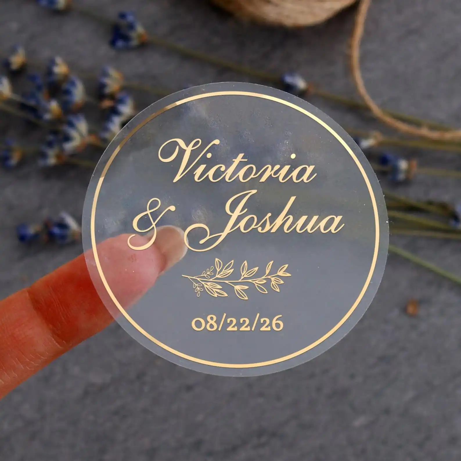 

50pcs Custom Gold Foil Stickers Round Clear Label Wedding Party Envelope Gift Thank You Sticker Invitations Seals Support Hebrew