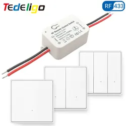 Interruptor de Control remoto de luz inalámbrico, pulsador de pared de 12V, 1/2/3 Gang, 433MHz, 24V, 6V, receptor de relé para puerta eléctrica LED