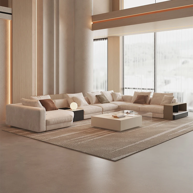 Sofá de tecido estilo creme com design especial moderno e simples