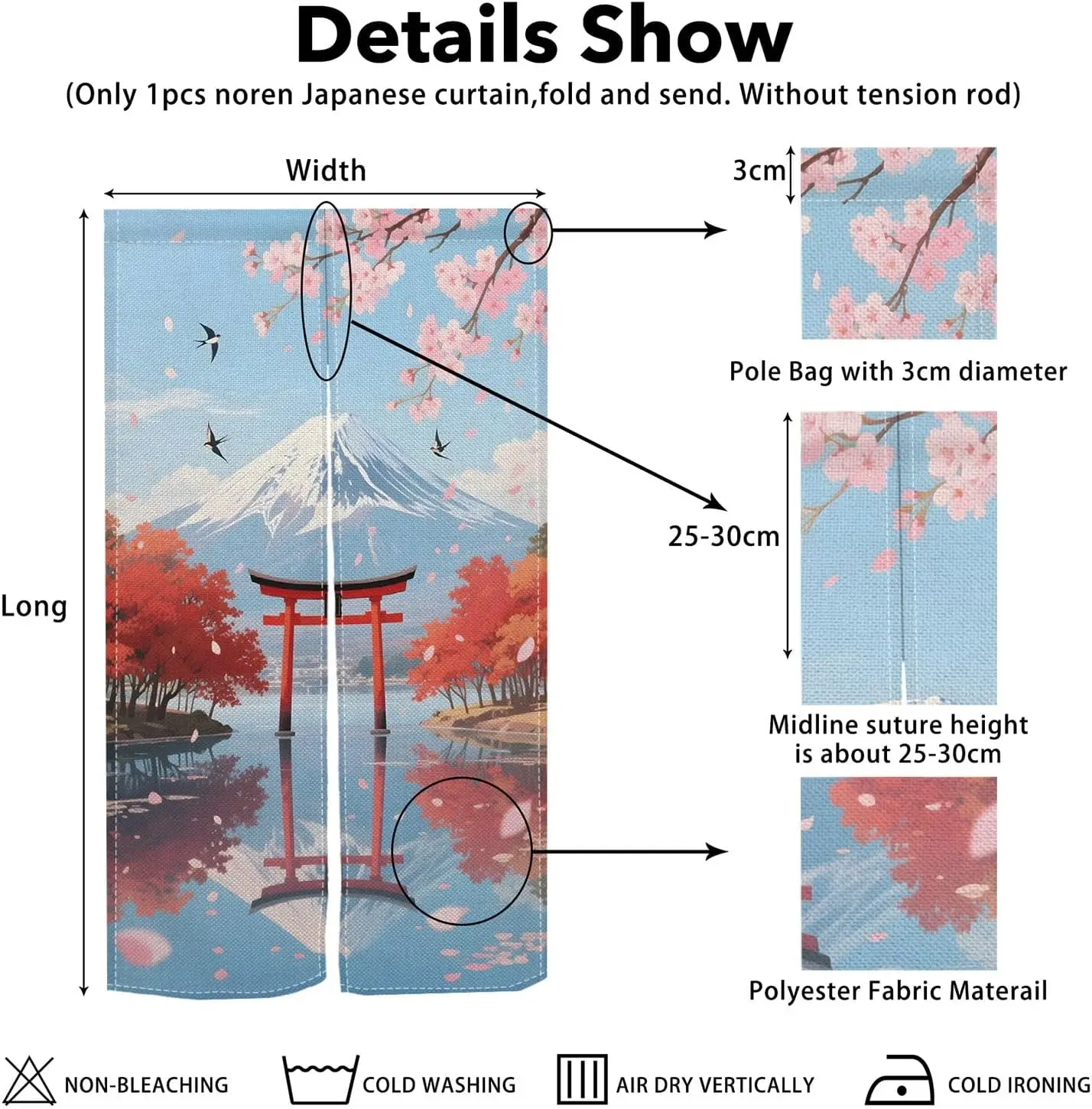 Elegant Japan Scenery Noren Curtain, Fuji Mountain Sakura Swallow Pattern, Art Door Curtain for Tea Room Study Bedroom