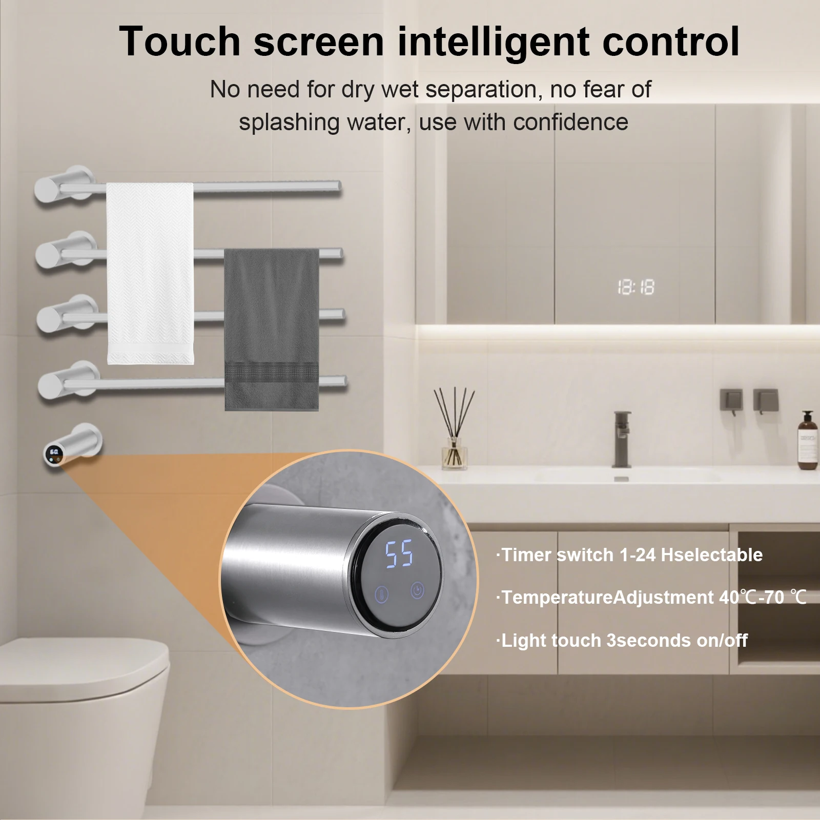 رف المناشف الكهربائية المثبت على الحائط، قضيب المناشف الساخن، درجة حرارة قابلة للتعديل، شريط المناشف الساخن للفندق، مركز السباحة، الحمام