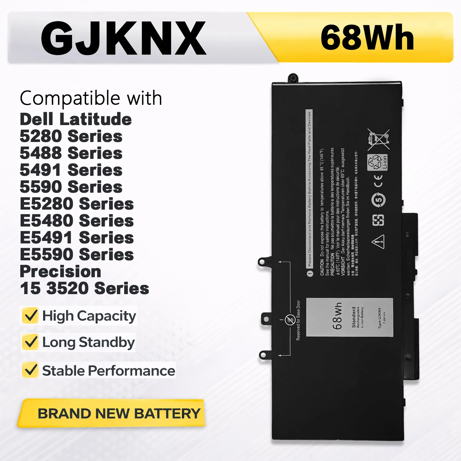 

Аккумулятор PowerHub GJKNX для ноутбуков, совместимый с Dell Latitude E5480, 5580, 5490, 5590, Dell Precision M3520, M3530 серии GD1JP