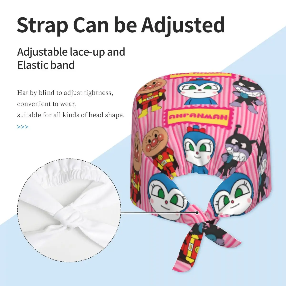 Benutzerdefinierte verstellbare Comics A-Anpanmanes Manga Arbeitsmütze Damen Herren Cartoons Scrub Caps Scrub Nursing Doctor Surgeon Cap für Krankenschwester