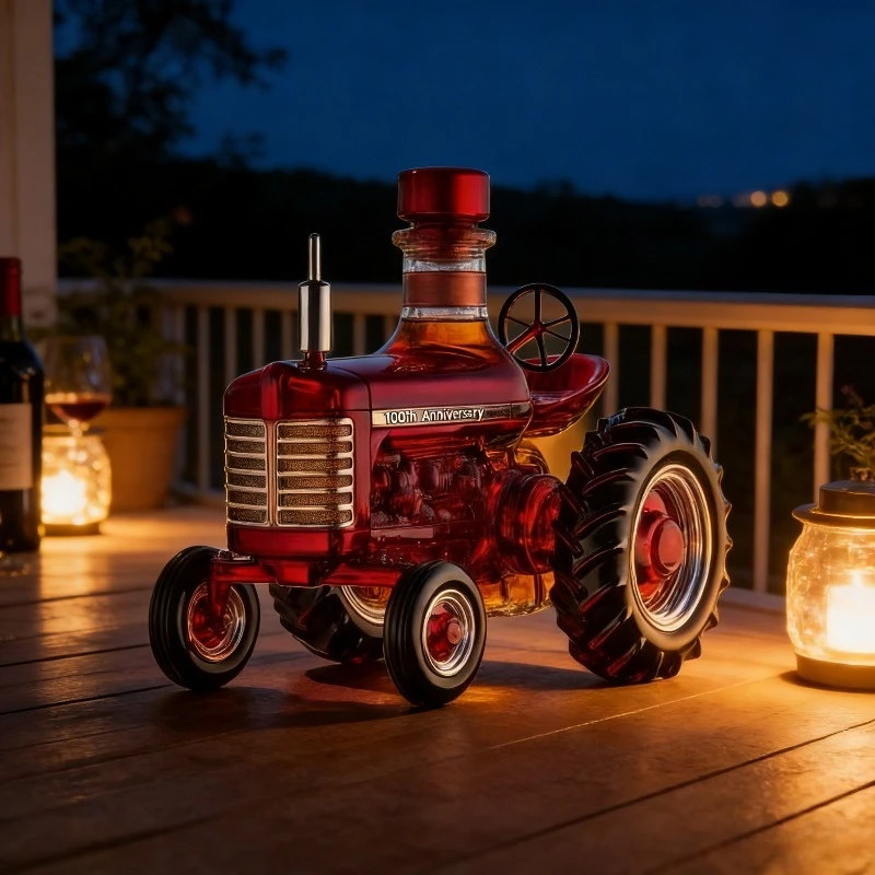 Creative Tractor Shape Glass Whiskey Decanter with Horse Lid, Novelty Farm Style Liquor Dispenser, Bar Tool Gift for Whiskey