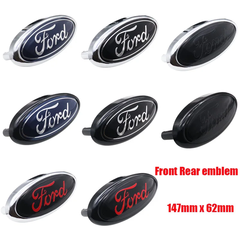 1pcs 3D Ford 147mm 1pins ABS Car Front logo Front grill Rear Bumper tail door trunk sticker Emblem sticker styling Accessories