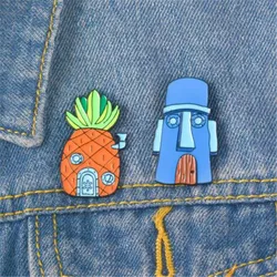 1 pz Cartoon Pin Maschere Casa Ananas Casa Squidward Spugna Duro Smalto Pin Zaino Denim Badge Per Regalo