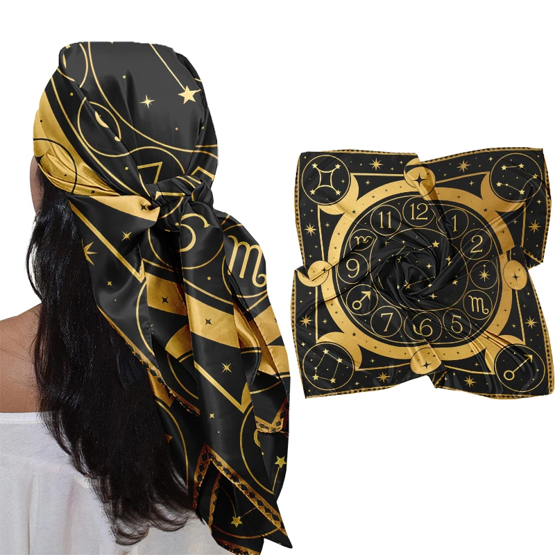 90x90cm Fashionable Headscarf, Light Luxury Constellation Print, Generous Scarf, Mysterious Astrology Versatile Decoration Shawl