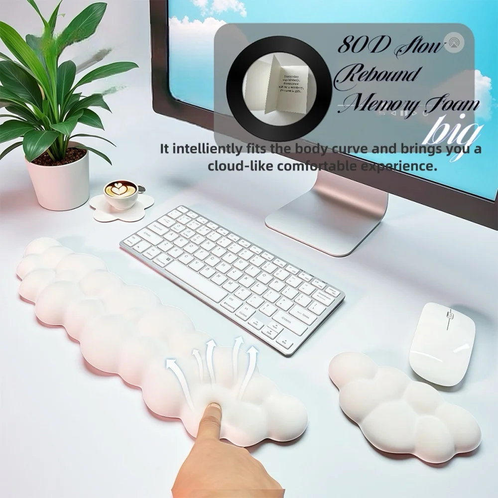 3pcs cloud keyboard wrist rest set, cloud wrist rest with non-slip base, desktop floral coaster, suitable for keyboard wrist pad