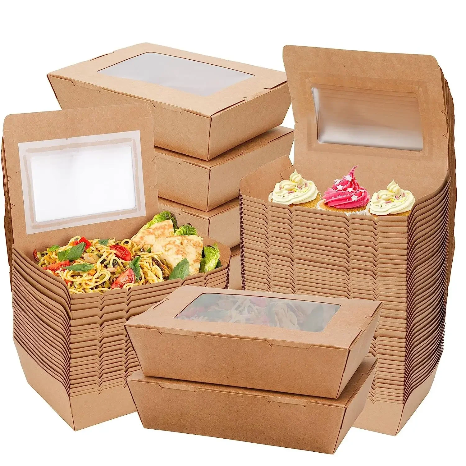 Kraft paper food box Disposable Kraft Paper Food Container Takeout Box Party lunch Box Out Food Containers Custom lunch Box