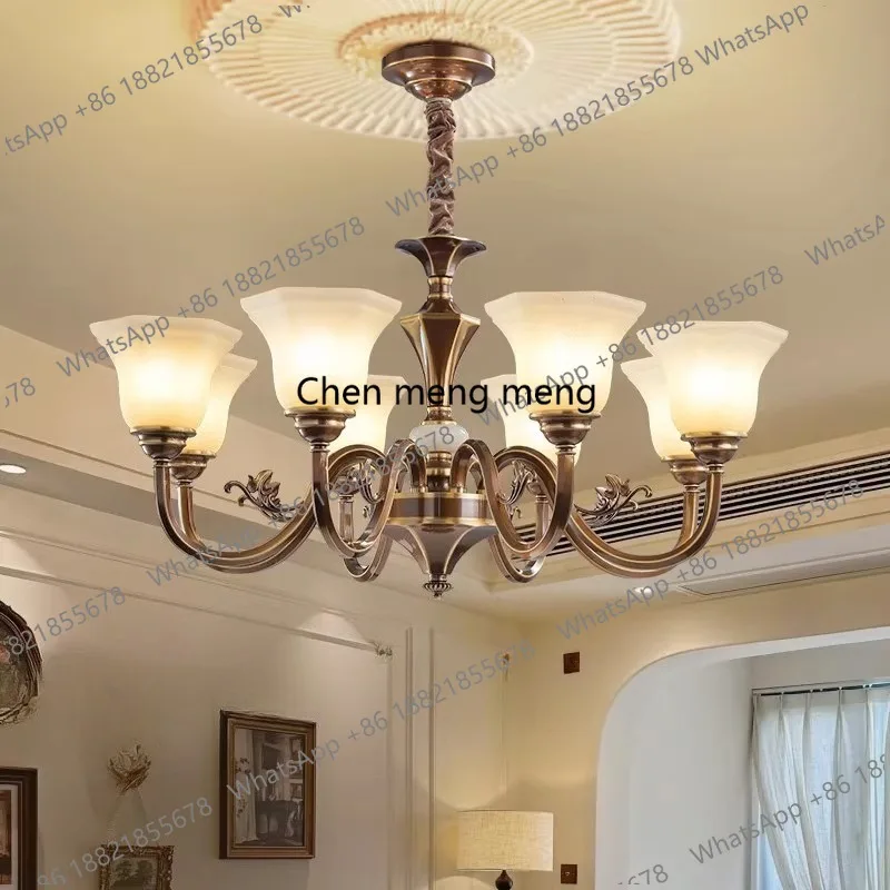 

All-copper American medieval French retro living room chandelier eye protection bedroom study atmosphere European new main lamp