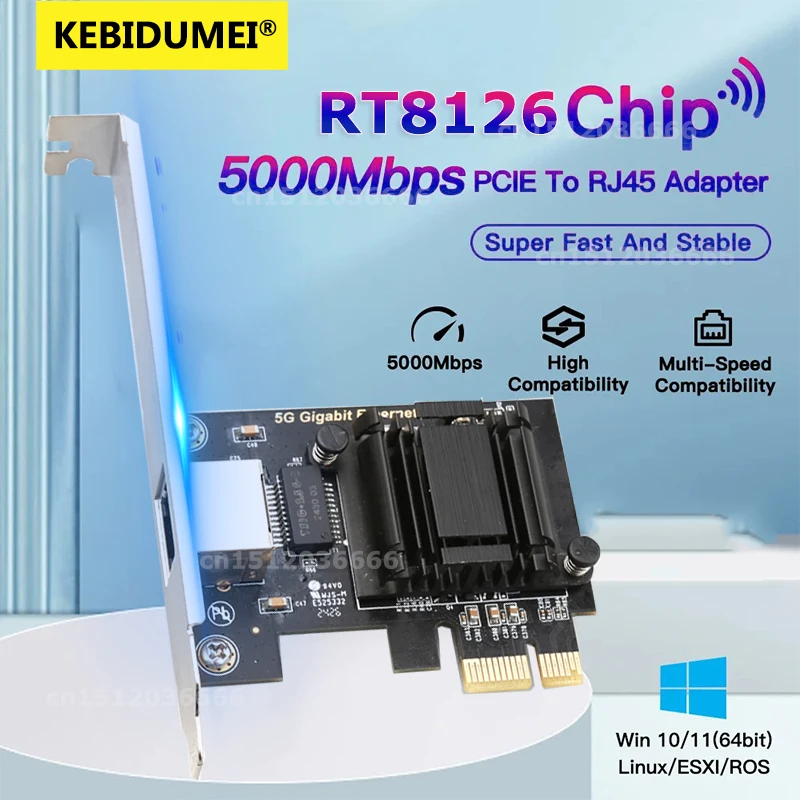 5Gbps PCI-E To RJ45 Network Card Realtek8126 1G/2.5G/5G RJ45 Interface Gigabit Ethernet PCI Express Wlan Adapter For PC Win10/11