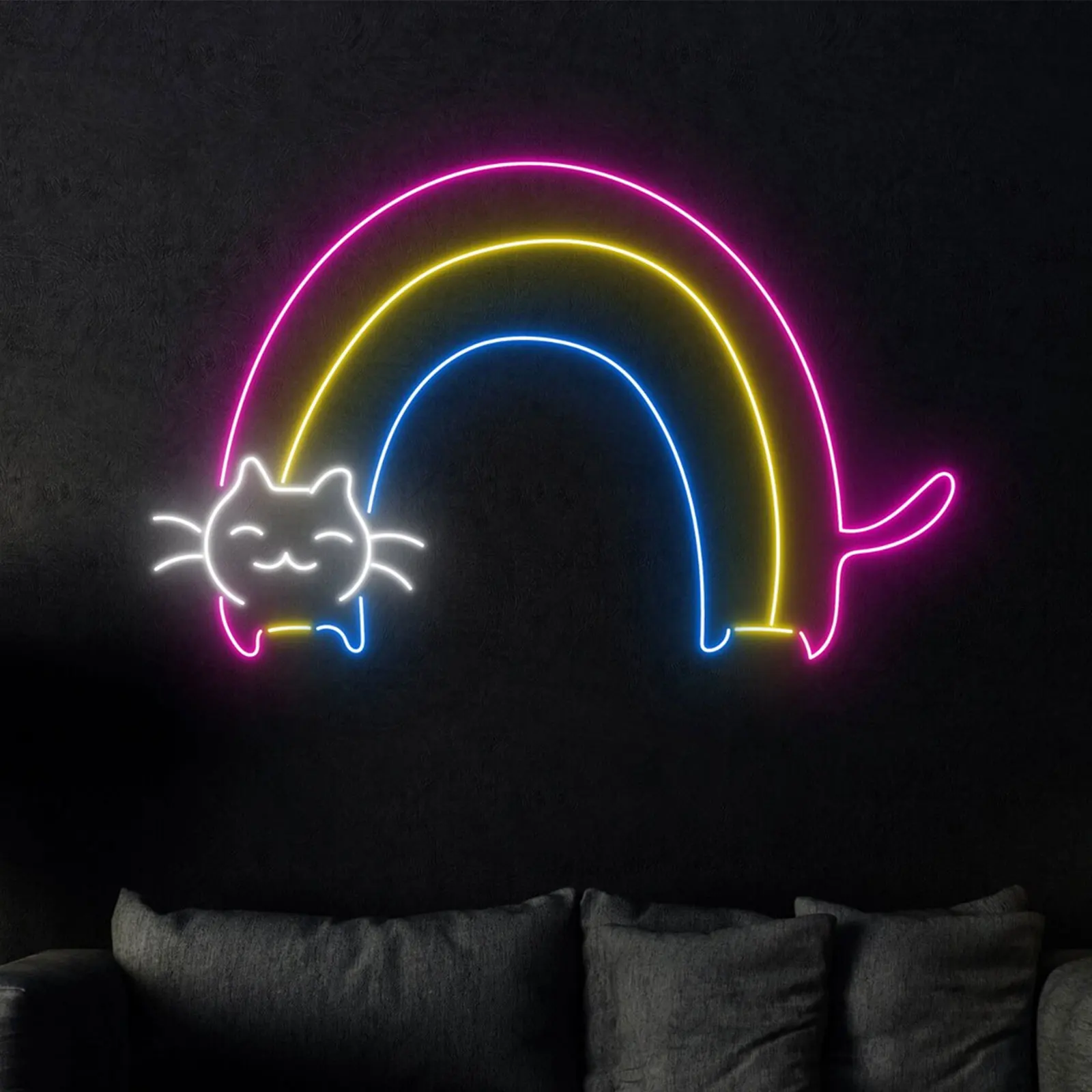 

Cat Rainbow Neon Sign Custom Ramen Sign Shop Anime Cat Lover Gifts Wall Art Hanging Birthday Gift For Kids Bedroom Night Sign