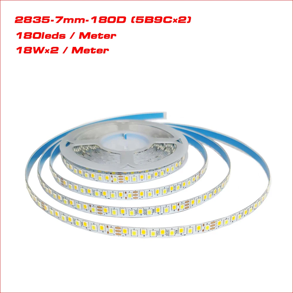 

COMPYI (3 solder joints) 5 meters 2835-7mm-180D 5B9CX2 2835 LED strip constant current LED ribbon 18Wx2 3Colors 3000K+6500K