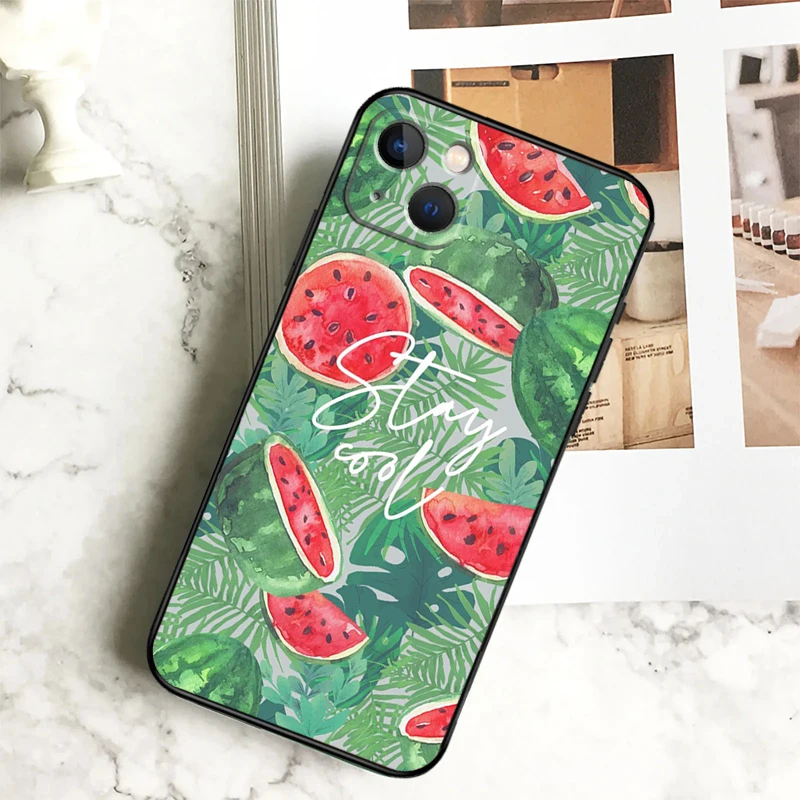 Simpatica custodia estiva con anguria alla frutta per iPhone 11 12 13 14 15 Pro Max Plus 12 13 Mini X XR XS Max 7 8 SE 2020 Cover Coque