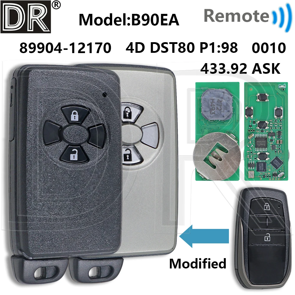 

Отличная 89904-12170 4D DST80 P1:98 433,92ASK плата: 61A544-0010 B90EA бесконтактный автомобильный дистанционный ключ для Toyota Auris RAV4 Urban Cruise