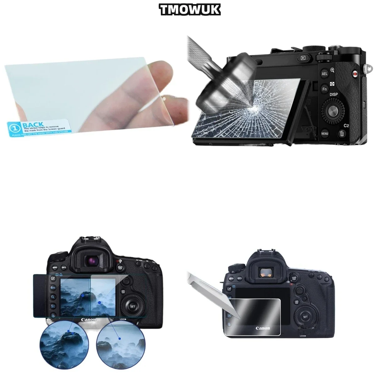 Impact-Proof Tempered Glass Protector Film For Canon 70D/80D/90D/7DIII/6DII/700D/750D/60D/77D/800D