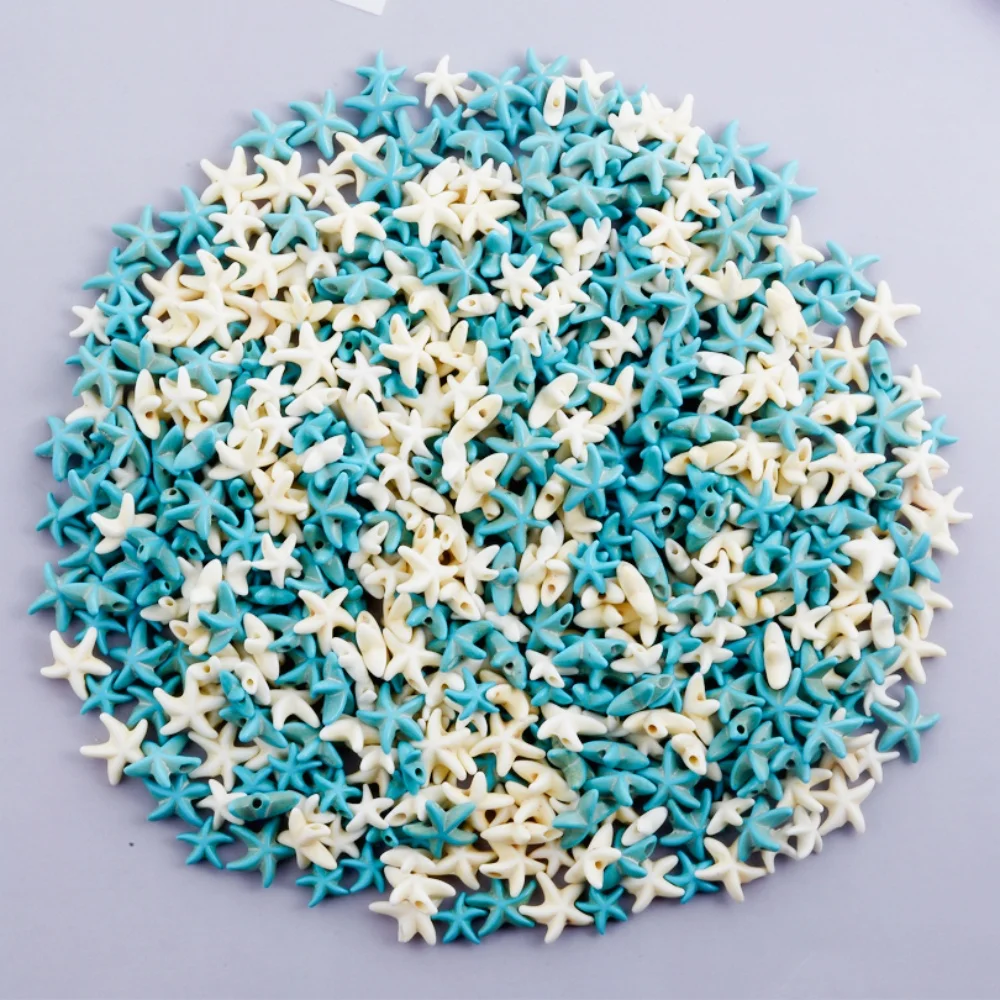20/30/50pcs Different Sizes Summer Marine Animals Beading Beach Boho Blue/White Ceramic Turtle Starfish Round Beads DIY Jewelry