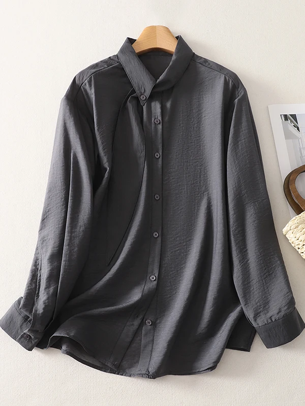 เสื้อคลุมสตรีสไตล์เกาหลี แขนยาว ผ้าพันคอ คอปก ทรงหลวม ผ้าฝ้ายบาง ดีไซน์ฤดูใบไม้ร่วง แฟชั่นไม่ซ้ำใคร เสื้อคลุมตัวบน