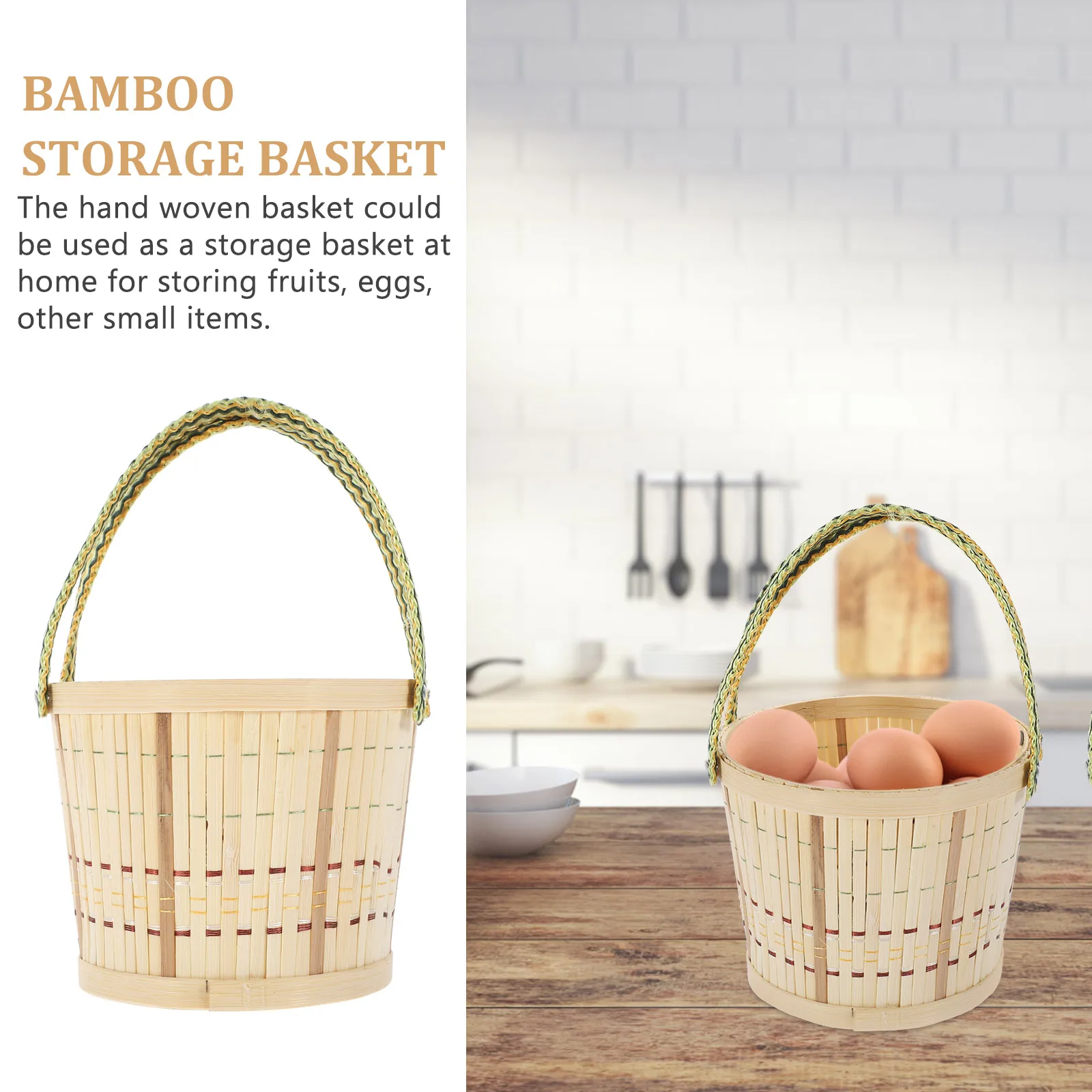 

Bamboo Woven Storage Large Capacity Fruit Egg Basket Home Organizer Flower Basket Handmade Rustic Style For