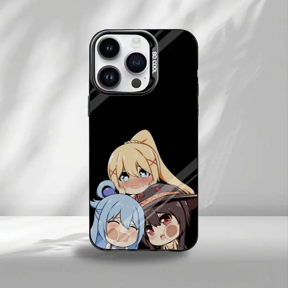Konosuba Anime Handyhülle für iPhone17,16,15,14,13,12,11 Plus, Pro Max Schwarz Bunte Silber Handyhülle Funda Cover