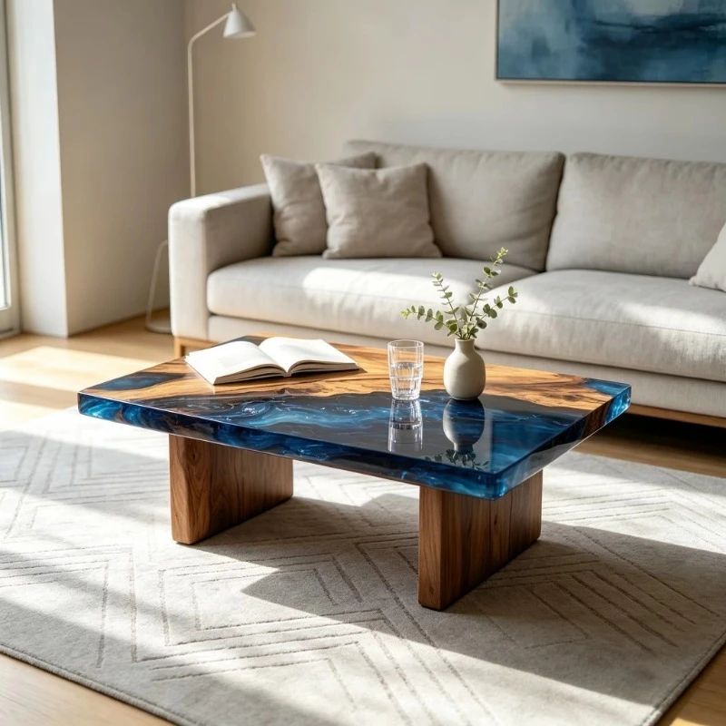 Modern rectangular coffee table with river design living room furniture set