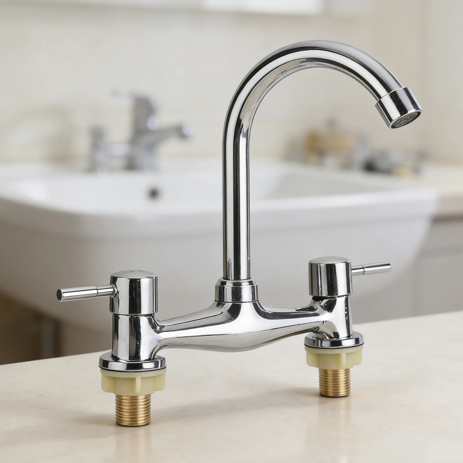 

Современная двухрычажная хромированная кухонная раковина, смеситель для горячей и холодной воды, 2 отверстия, современные смесители для умывальника