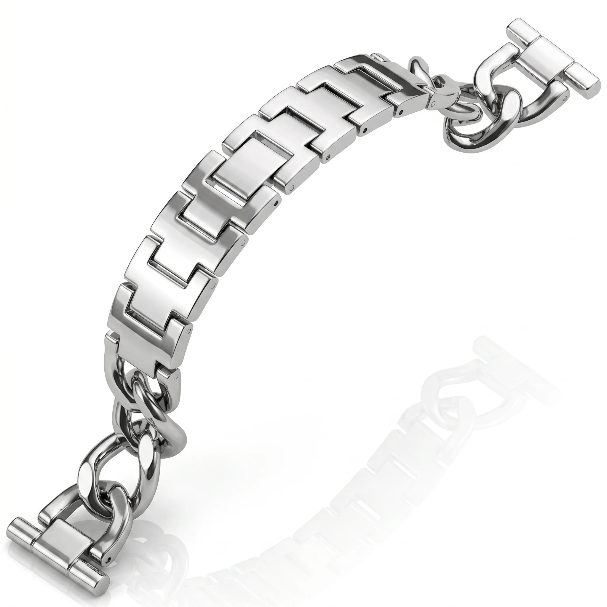 

Polished Metal Chain Watch Band 20mm 22mm for Samsung Galaxy Watch 7 6 5 Huawei Amazfit Stainless Steel Jewelry Strap