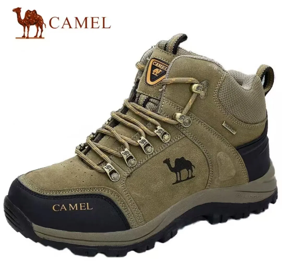 Zapatos deportivos de montañismo de caña alta para exteriores Camel, botas de nieve de invierno y zapatos de senderismo duraderos y antideslizantes para hombre