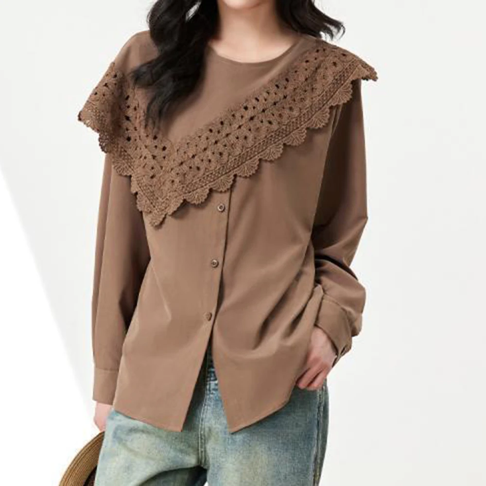 Spleißendes Hemd für Damen im Frühling und Herbst 2022, neues lockeres Design, Sinn für Mode, ausländischer Look, dünnes junges Langarm-Top