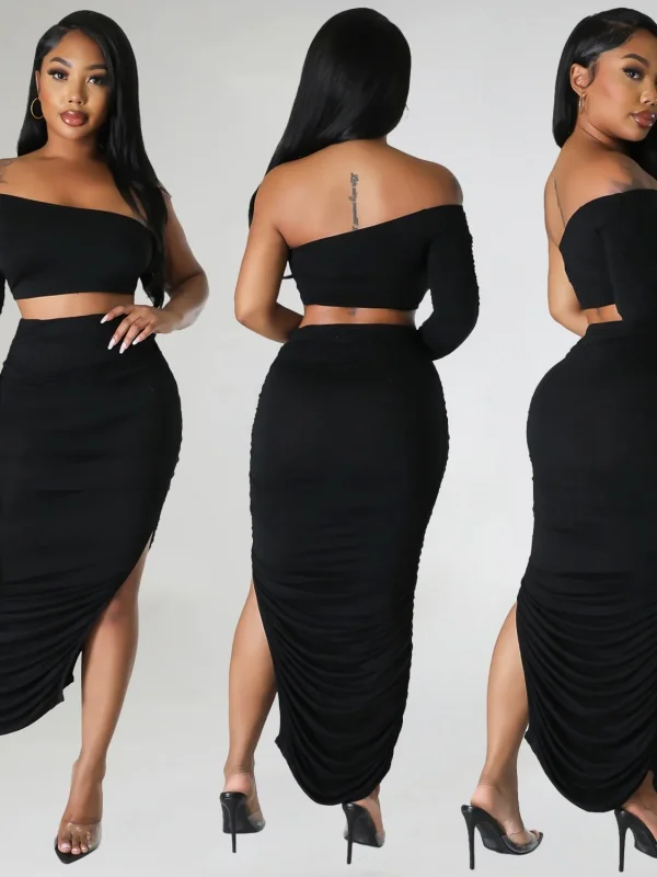 

Sexy Tightened Splice Pleated oulder Women's Faion Set Summer New Arrival Sve Long Pants Collar f Zipper