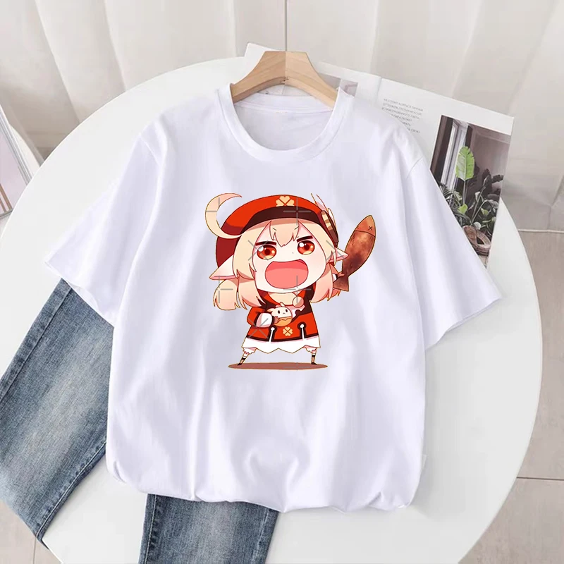 Anime Shirt Genshin Impact Game TShirt Women Harajuku Streetwear Kawaii Lumine Klee Cartoon Graphic Tops Camisetas De Mujer