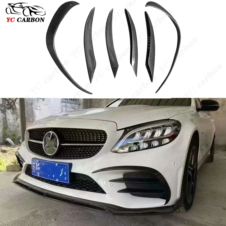 For Mercedes Benz C Class W205 C200 C260 2019-2022 Carbon Fiber Car Front Bumper Splitter Spoiler Canard Air Knife Surround Trim