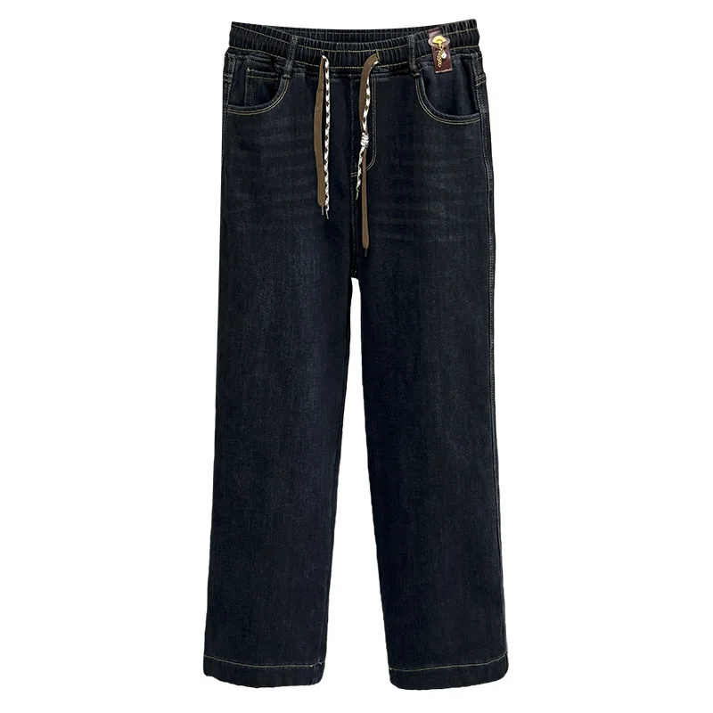 

XXXXL Fashion Plus Size Women's Jeans New Winter Style three-dimensional Decorative Fleece Warm Straight Leg Trousers 286