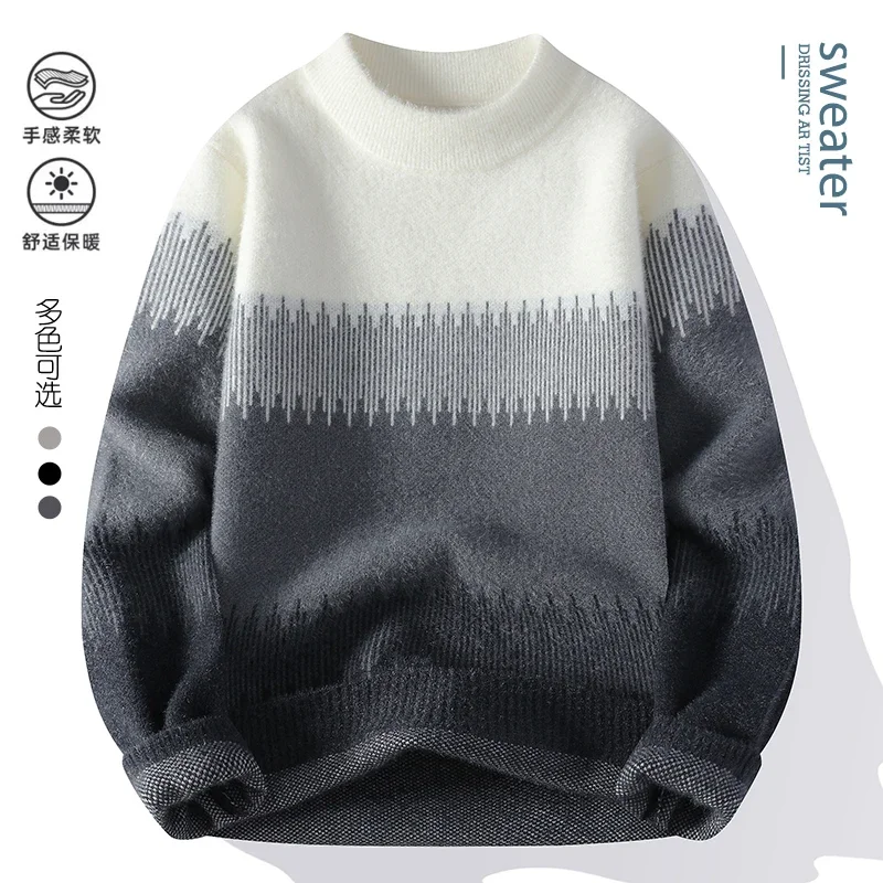 

2024 winter korean style Sweaters men warm sweater mens fashion sweaters striped patterns Men's wool pullovers male size M-4XL