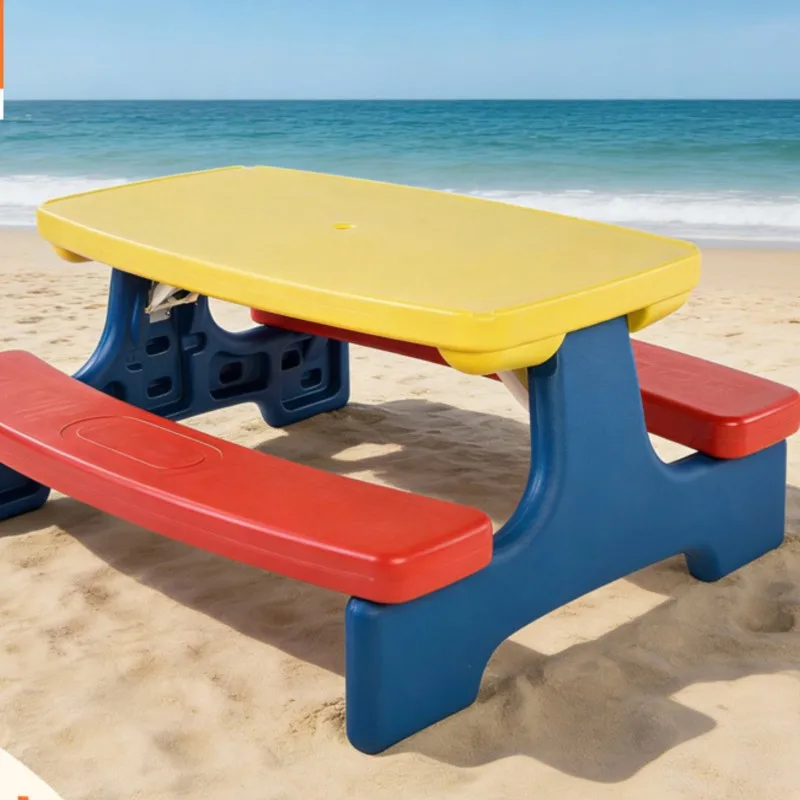 LazyChild Foldable Kids Outdoor Table And Chairs With Umbrella Four Person Picnic Game Desk Kindergarten Study Desk
