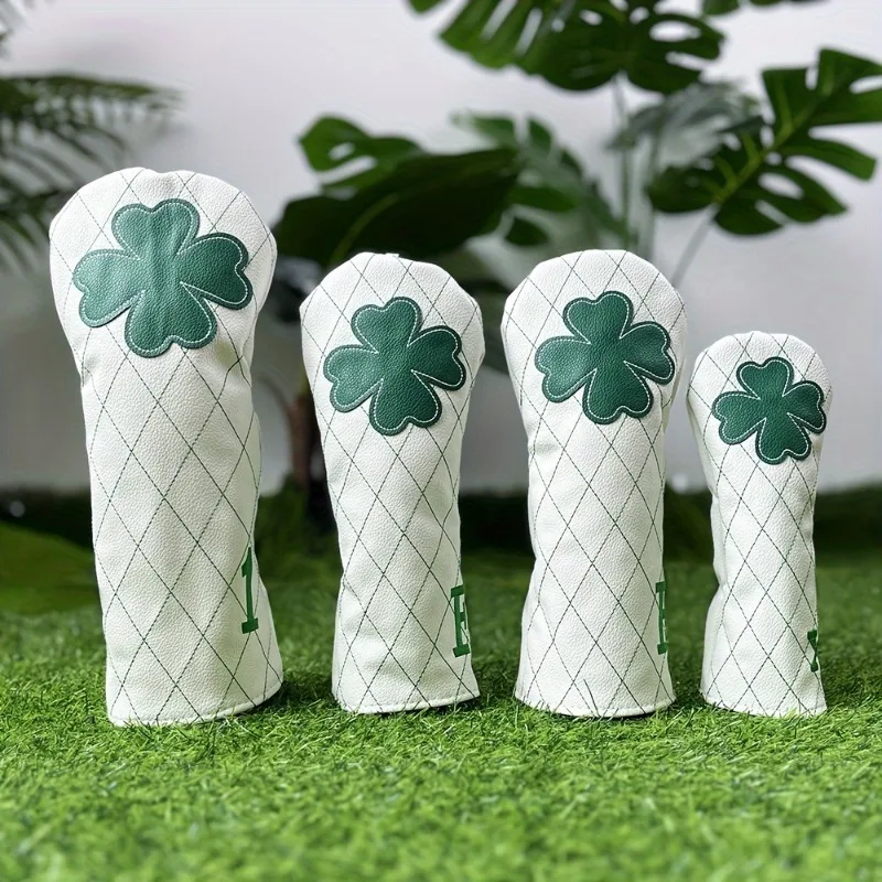1pc 3pcs Golf Headcovers, Driver Fairway Hybrid Head Cover, Lucky Clover Cross Pattern Golf Head Cover With Number Tags view 2