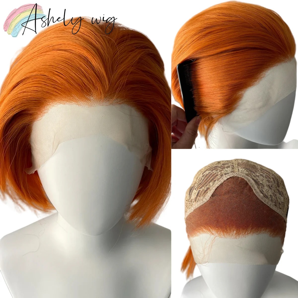 

Short Bob Cut Cosplay Wigs for Men Short Orange Women Free Part Wig Glueless 13x4 Synthetic Lace Front Wig Natural Hairline