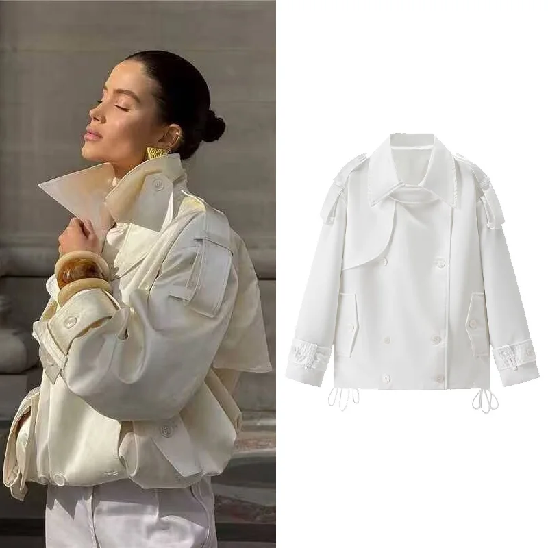 

Женская куртка HipSeam с двубортными осенними лацканами и высоким воротником, простая женская куртка с длинными рукавами, женские пальто, женские шикарные топы