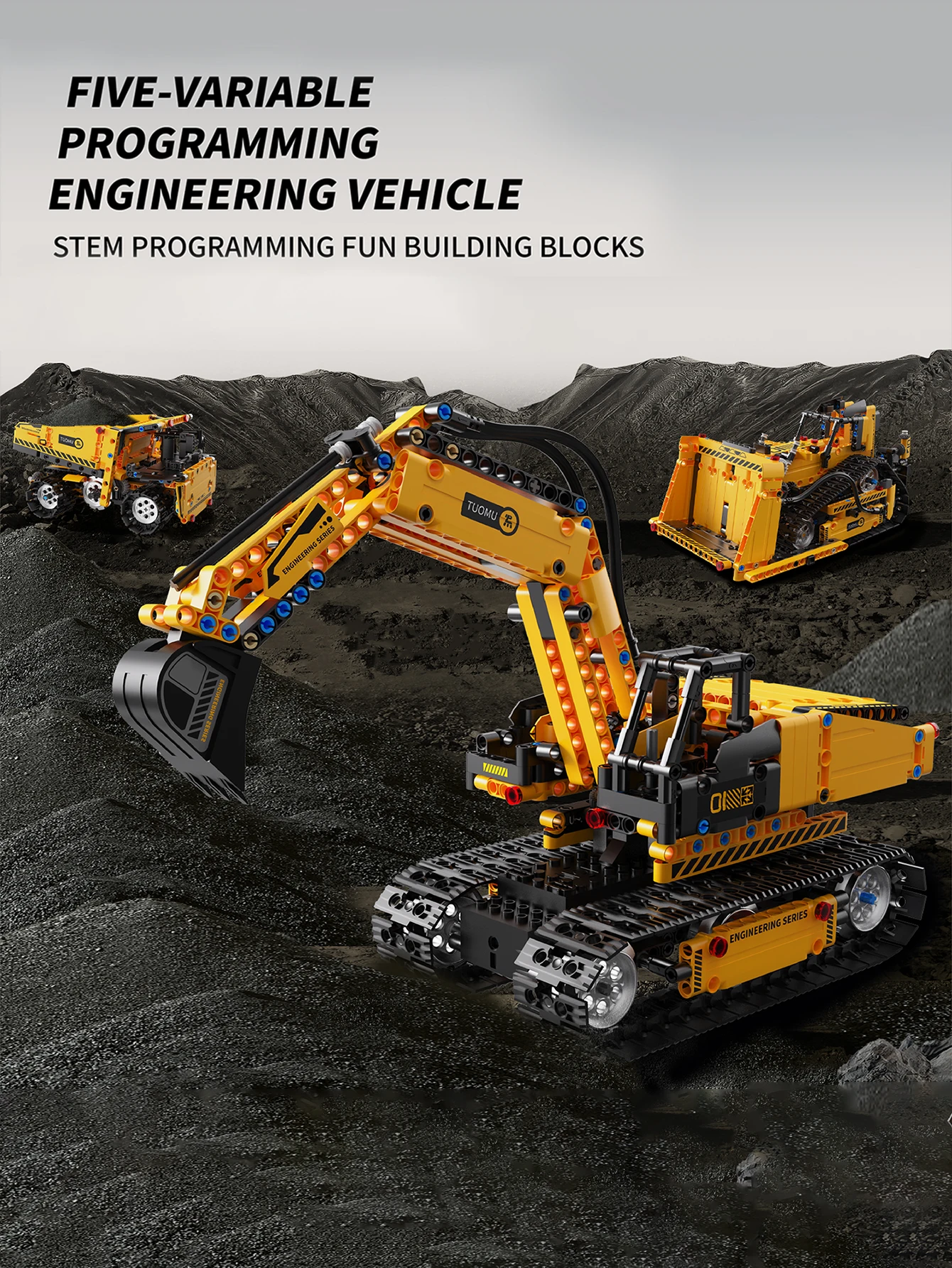 Programming engineering vehicle building block toy, transformable, 535PCS, can be remotely controlled through mobile APP