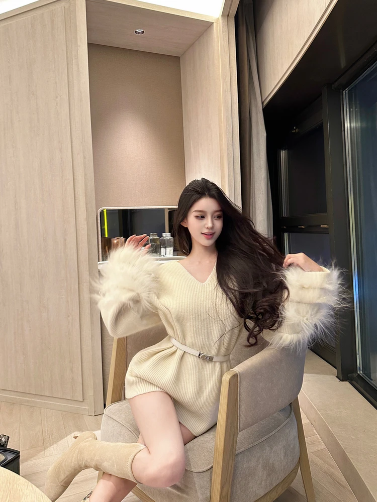 

M900 Pure Desire Design ort Вязаный свитер женский осенне-зимний сексуальный пушистый све с высокой талией свободного покроя повседневный топ без рукавов