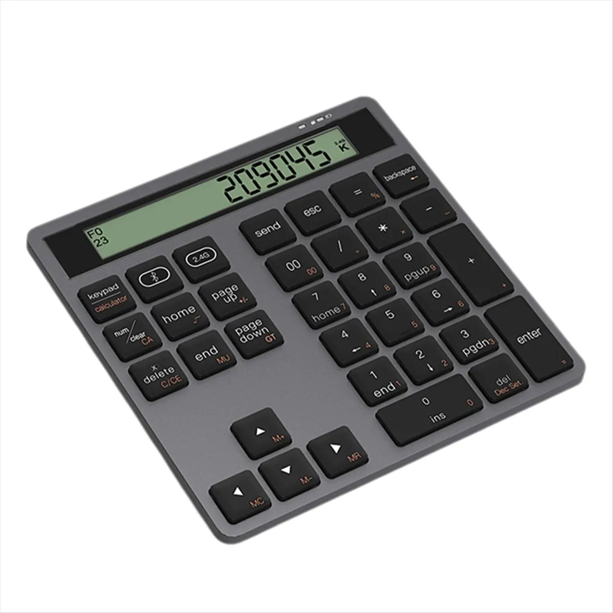 

Ergonomic Bluetooth Dual Mode Wireless Numeric Keyboard with Display Calculator 2in1 Wireless Number Keypad Grey-BCBW